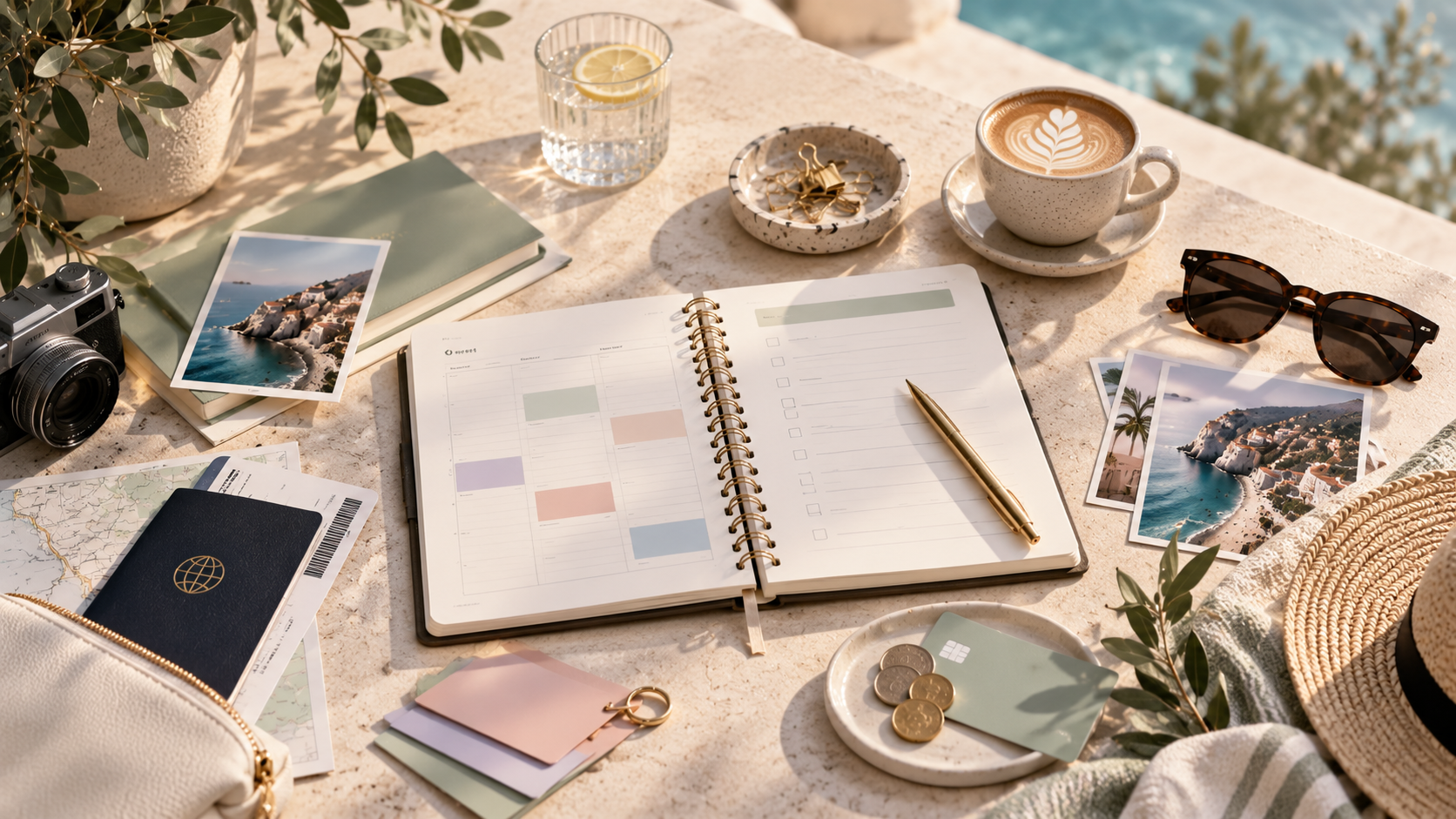 DAYMADE travel and planning tools on a sunlit table